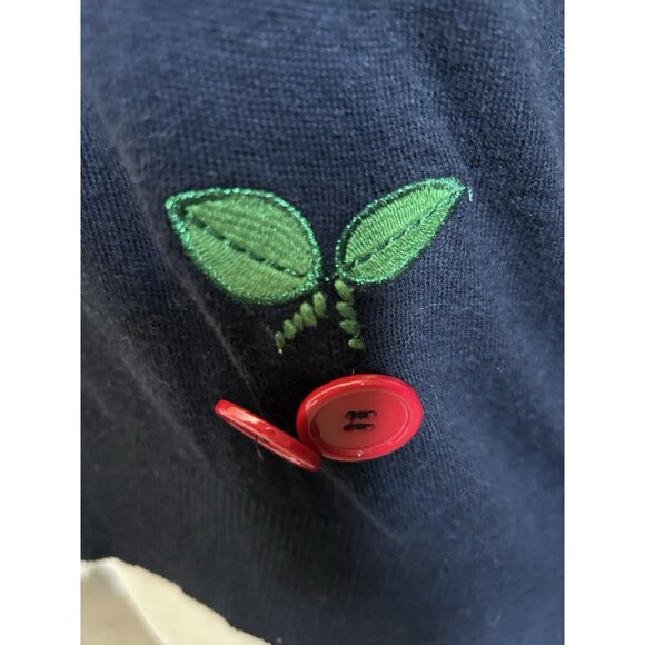 Ladies Cardigan Embroidered Collar Long Sleeve Cherries Navy Size Medium Topshop - Picture 2 of 12